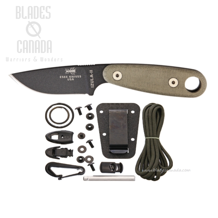 (image for) ESEE Izula II Tactical Fixed Blade Knife w/Kit, 1095HC Black, Micarta, ESIZ2TGK, IZULA-II-TG-KIT
